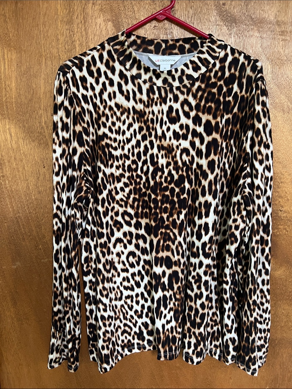 Liz Claiborne Leopard Print Long Sleeve Top - Brown, Black, Cream